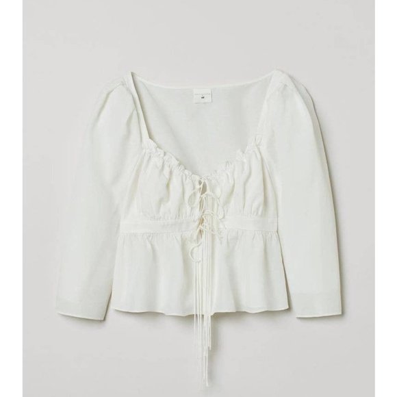 NWT BROCK COLLECTION X H&M COLLABORATION WHITE TIE FRONT LONG SLEEVE TOP SZ XXL - Picture 6 of 9